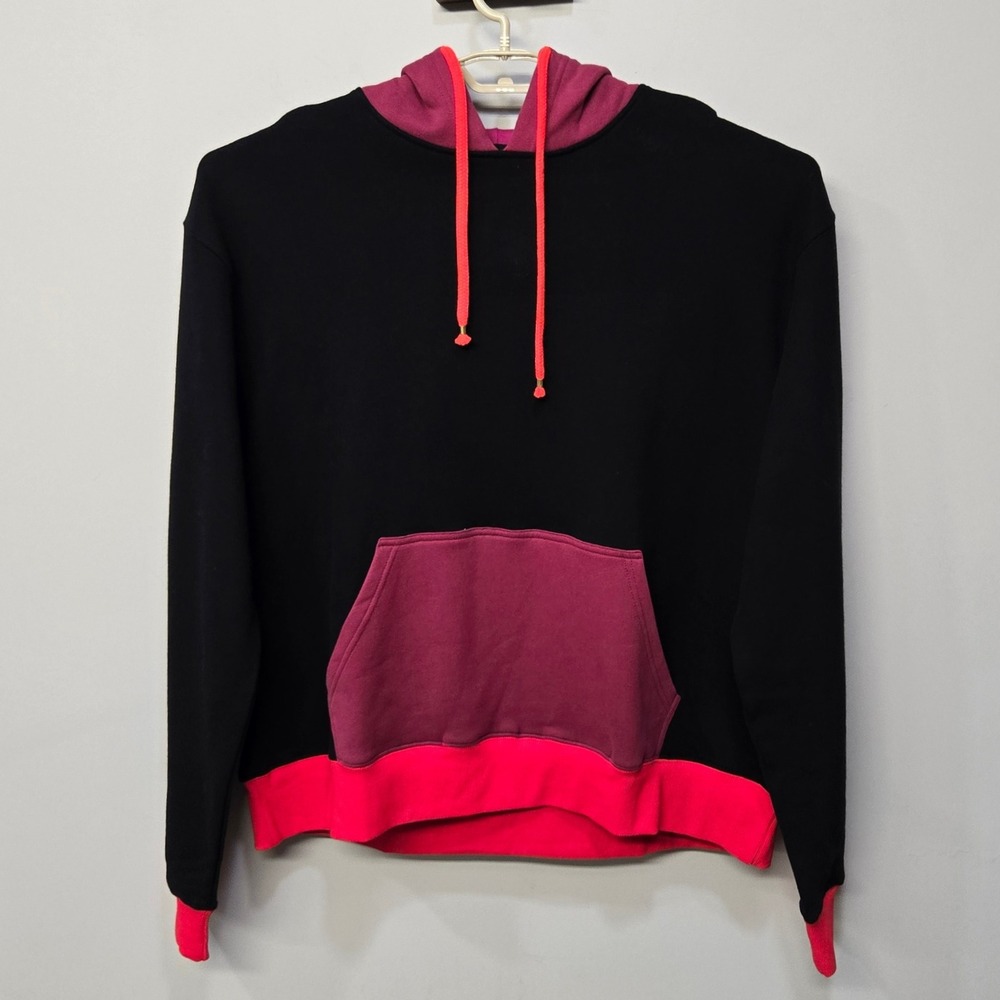 Men Oversized Midweight Luxury Hoodie 2XL Black Red Color Block Baggy Streetwear